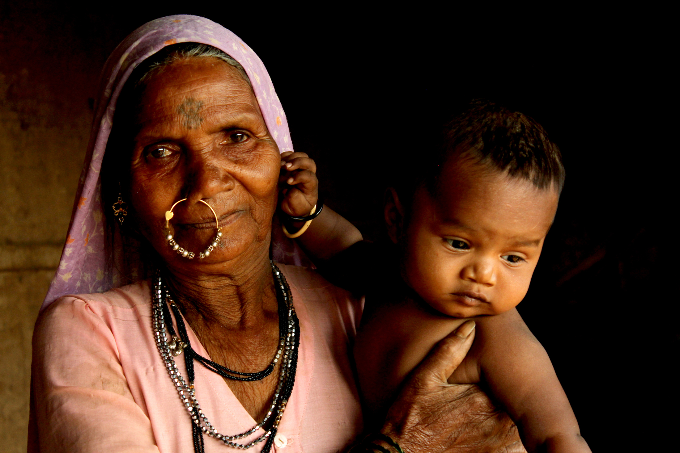 A grandmother and grandson in India